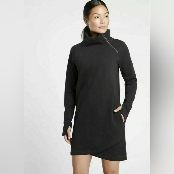 Athleta Cozy Karma Asym Sweatshirt Dress, BLACK SIZE SP - Picture 1 of 8